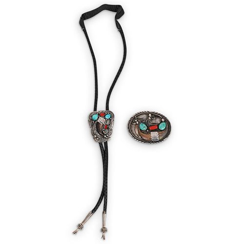 NAVAJO STERLING BOLO & BUCKLEDESCRIPTION: