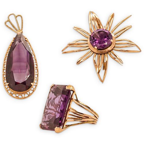  3 PC 14K GOLD AND AMETHYST JEWELRY 38d472