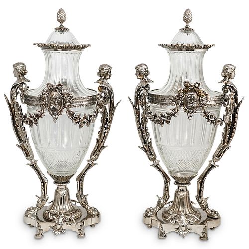 (2 PC) ANTIQUE BACCARAT STYLE SILVER