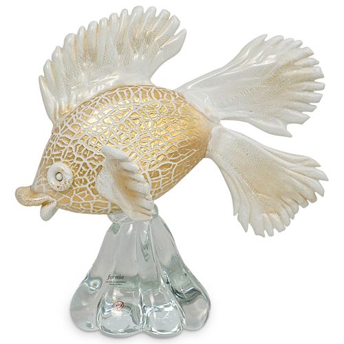 MURANO ART GLASS WHITE & GOLD FISH SCULPTUREDESCRIPTION: