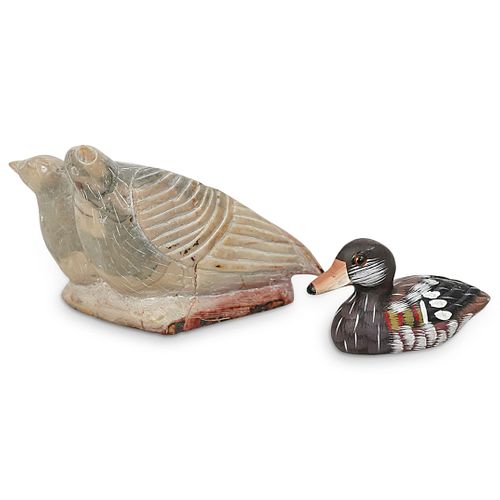 (2) CARVED STONE BIRDS FIGURINESDESCRIPTION: