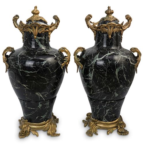 PAIR OF MARBLE & GILT BRONZE URNSDESCRIPTION: