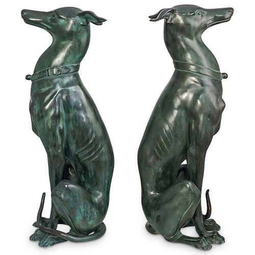 PAIR OF LIFE SIZE GREYHOUND BRONZESDESCRIPTION: