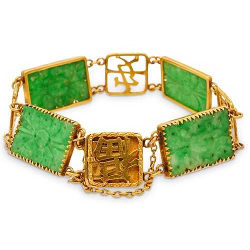 CHINESE 20K GOLD AND JADEITE LINKED