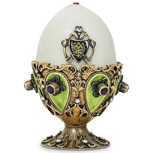 ENAMEL AND STERLING SILVER EGG CUP WITH