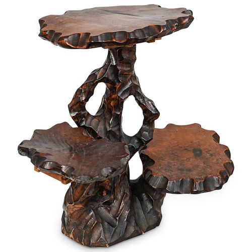 CHINESE CARVED WOOD TIERED TABLEDESCRIPTION: