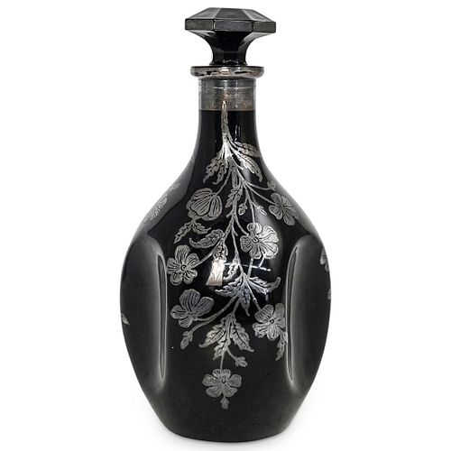 ART NOUVEAU SILVER OVERLAY BOTTLE