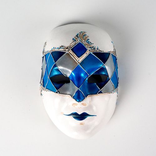 VENETIAN MASK, BLUE CHECKED FACEHand