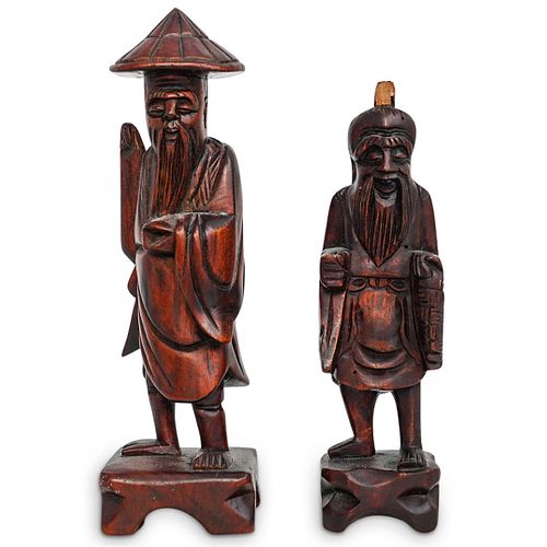 PAIR OF CHINESE CARVED WOOD FIGURESDESCRIPTION: