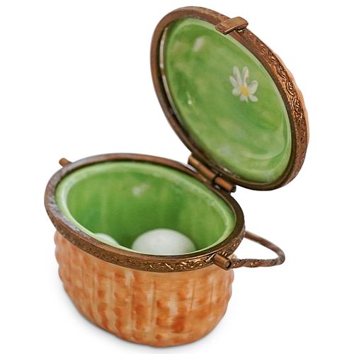 LIMOGES EGG BASKET PORCELAIN TRINKET 38d936