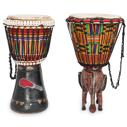 PAIR OF AFRICAN WOOD DRUMSDESCRIPTION  38da1a