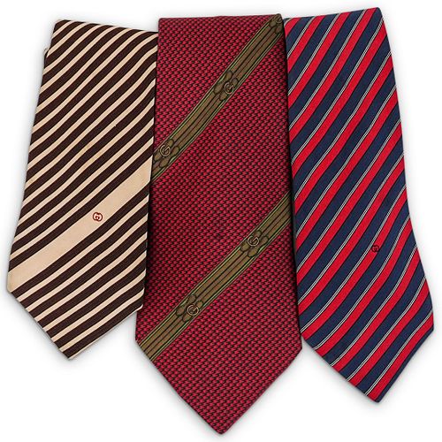  3PC GUCCI SILK NECKTIE GROUPINGDESCRIPTION  38dad4