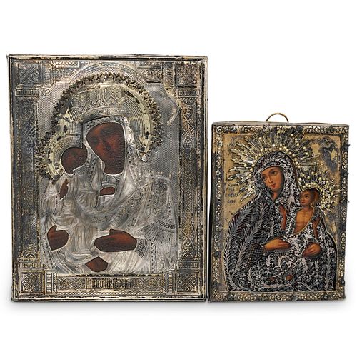 (2PC) 19TH CENT. RUSSIAN SILVER ICONSDESCRIPTION: