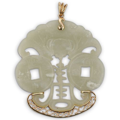 CHINESE 14K GOLD WHITE JADE DOUBLE 38db0d