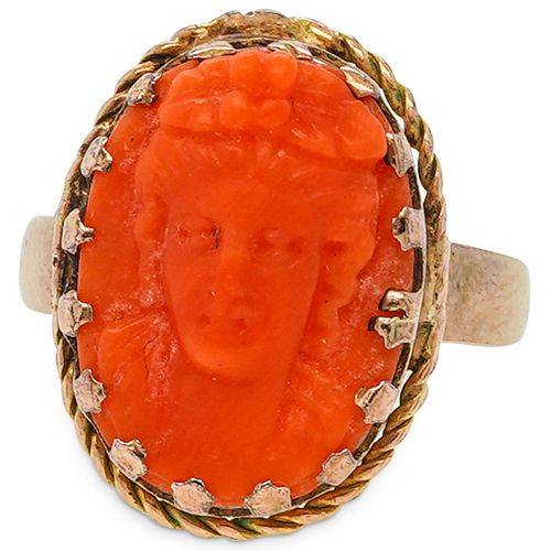 GOLD & CARVED CORAL CAMEO RINGDESCRIPTION: