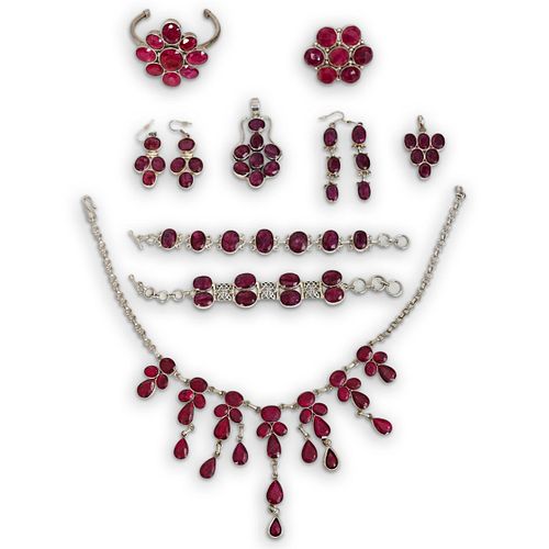  11PC STERLING RUBY JEWELRY 38db22