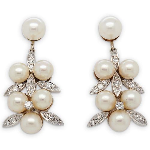 14K WHITE GOLD, DIAMOND & PEARL