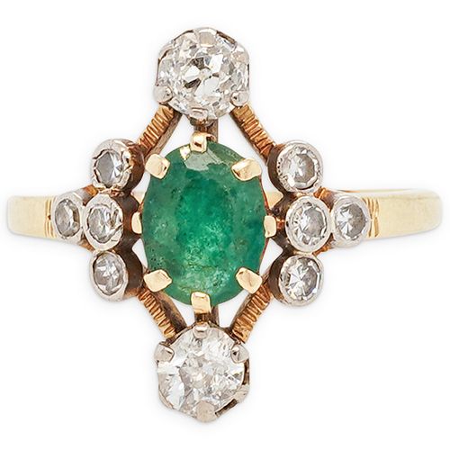 VINTAGE 18K GOLD DIAMOND EMERALD 38db30