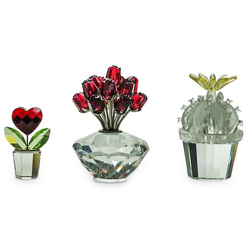 (3 PC) SWAROVSKI CRYSTAL FLORAL PLANTS