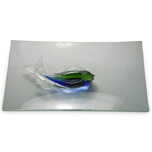 MURANO LARGE GLASS FISH FOOTED PLATEDESCRIPTION: