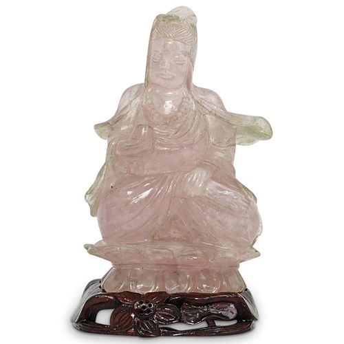 CARVED ROSE QUARTZ GUAN YIN FIGURINEDESCRIPTION: