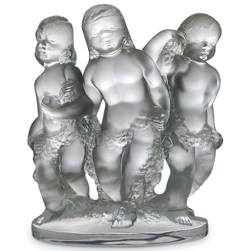 LALIQUE CRYSTAL THREE CHERUBS SCULPTUREDESCRIPTION: