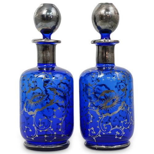 (2 PC) COBALT BLUE GLASS BOTTLES W/