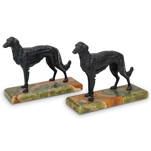  2 PC ART DECO BRONZE GREYHOUND 38dc1f