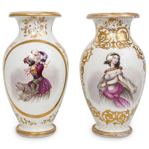 (2 PC) ANTIQUE EUROPEAN PORCELAIN VASESDESCRIPTION: