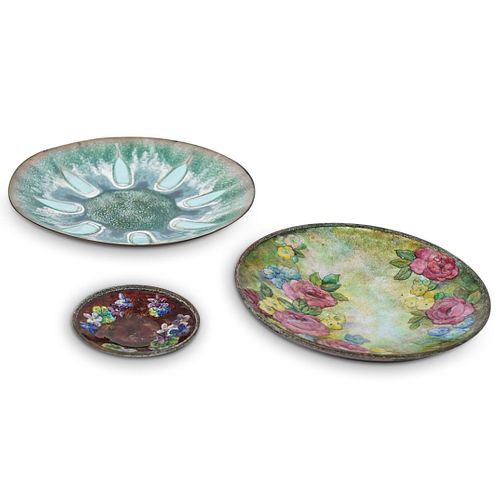 (3 PC) ENAMEL DECORATED BRONZE & COPPER