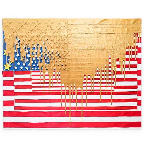 AMERICAN FLAG MIXED MEDIA PAINTINGDESCRIPTION: