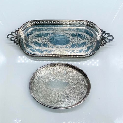 2PC ORNATE SILVER PLATED SERVING 38dcbe