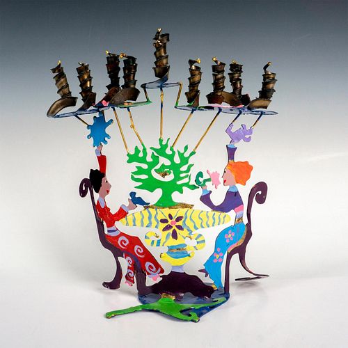 JUDAIC HAND PAINTED METAL MENORAH  38dccb