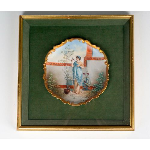 ANTIQUE L. R. I. LIMOGES FRAMED PLATEHand