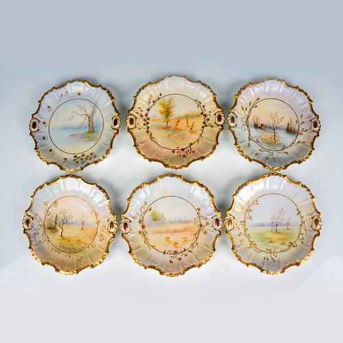 6PC ELITE LIMOGES PORCELAIN PLATES,