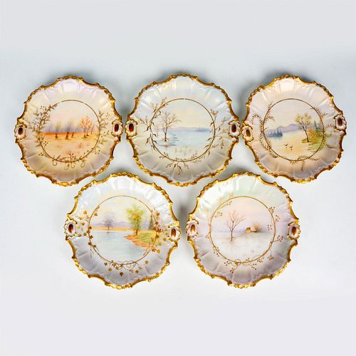 5PC ELITE LIMOGES PORCELAIN PLATES,