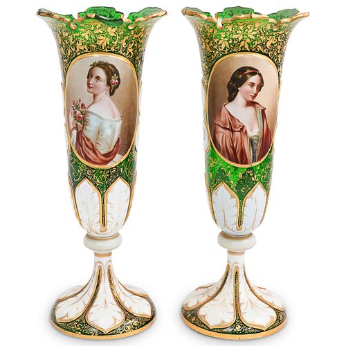 PAIR OF ANTIQUE MOSER ENAMELED
