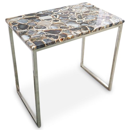 AGATE & CHROME SIDE TABLEDESCRIPTION: