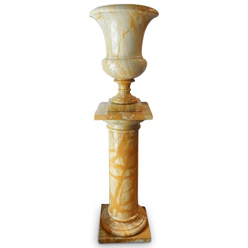 LARGE YELLOW VEINED MARBLE PEDESTAL
