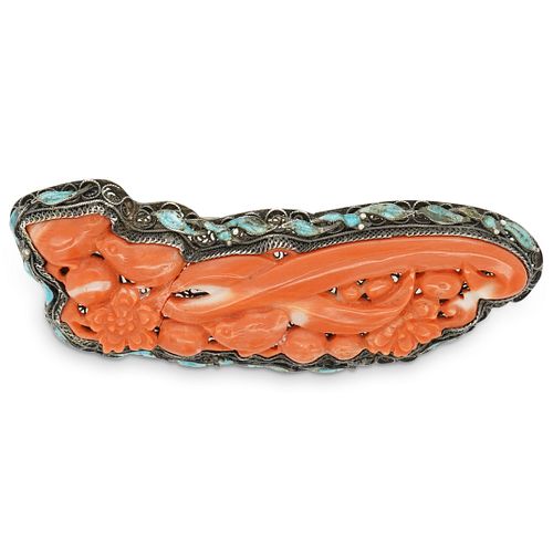CHINESE CARVED CORAL AND ENAMEL 38de47