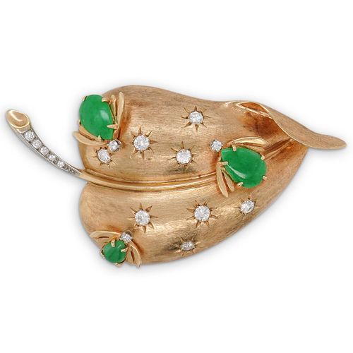 JADEITE DIAMOND AND 18K GOLD BROOCHDESCRIPTION  38de4b