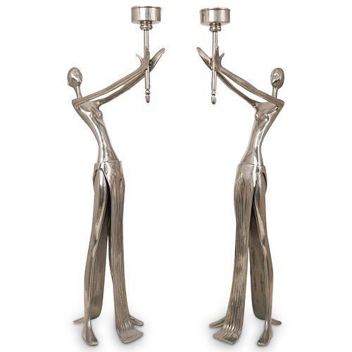 PAIR OF NICKEL PLATED FIGURAL CANDLE