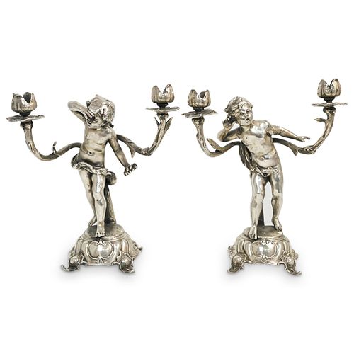 PAIR OF SILVER PLATED FIGURAL TORCH 38de7b