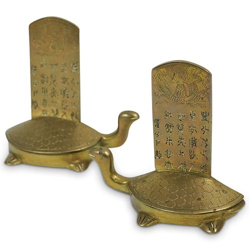 PAIR OF ANTIQUE CHINESE BRASS TURTLE 38deb1