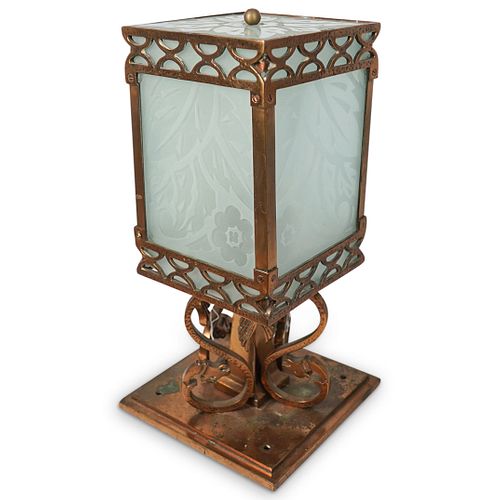 FIGURAL BRASS & GLASS LAMP POSTDESCRIPTION: