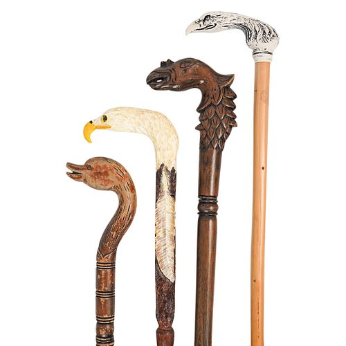 (4PC) BIRD CARVED WALKING STICKSDESCRIPTION: