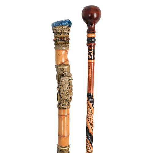  2PC SIGNED CARVED WALKING STICK 38df30