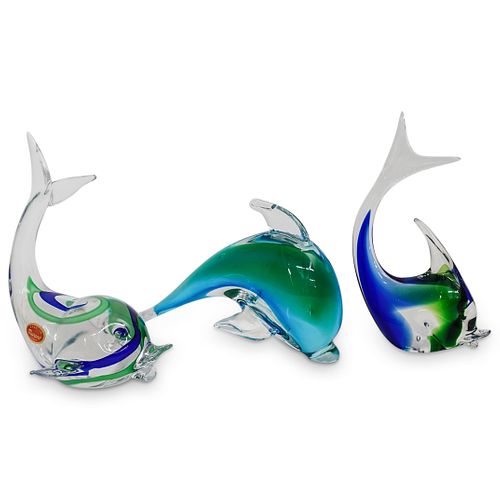  3 PC MURANO ART GLASS DOLPHIN 38dfa2