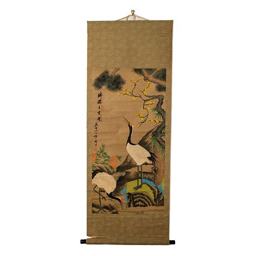 JAPANESE SCROLL PAINTING RED CROWNED 38dfce
