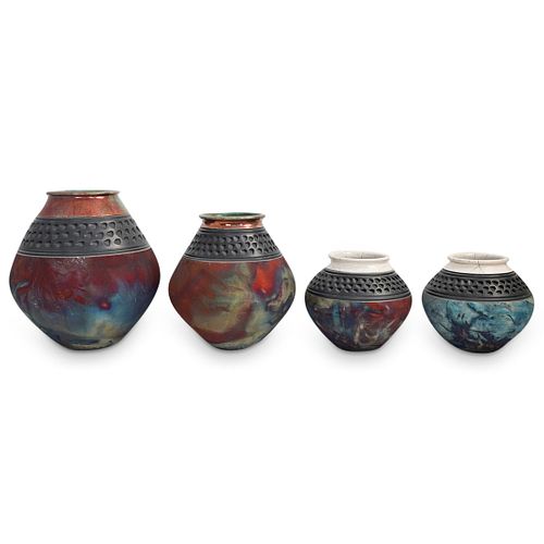  4 PC SIGNED J MELKONIAN RAKU  38dfcf